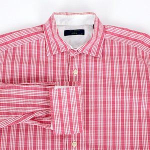 Ted Baker London Archive Red Plaid Long Sleeve Button Up Shirt 15.5 French Cuffs